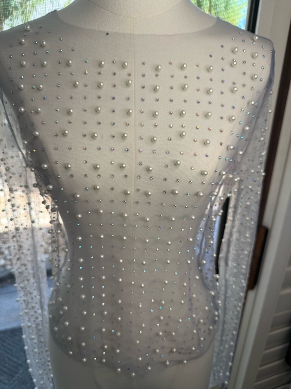 white birch Sheer Embellished Pearl Top in White